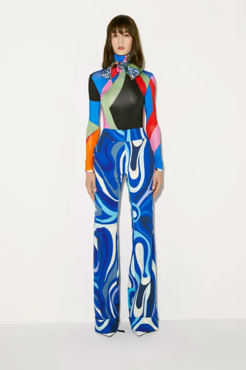 Marmo-Print Straight-Leg Trousers