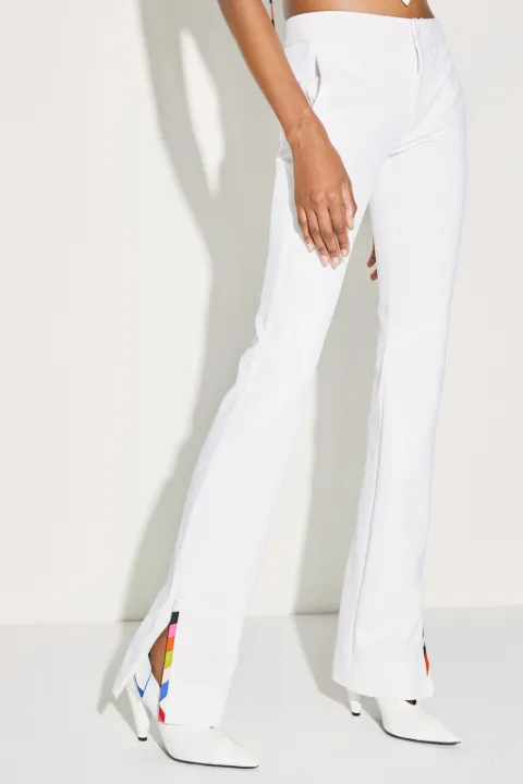 white flared suit trousers