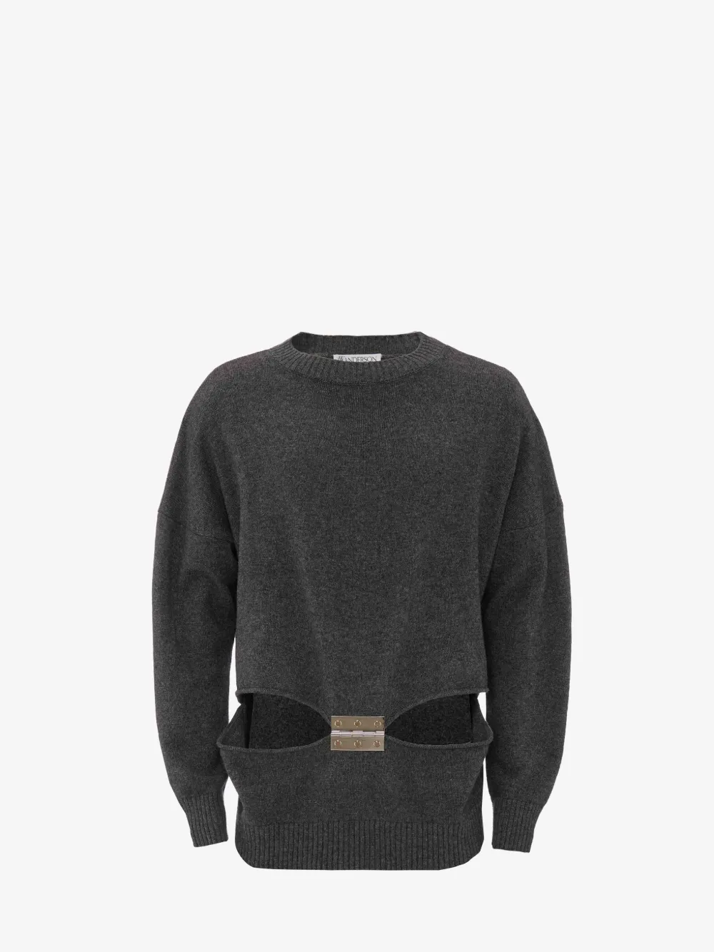 Jw Anderson Hinge-embellished Cut-out Jumper In Grey