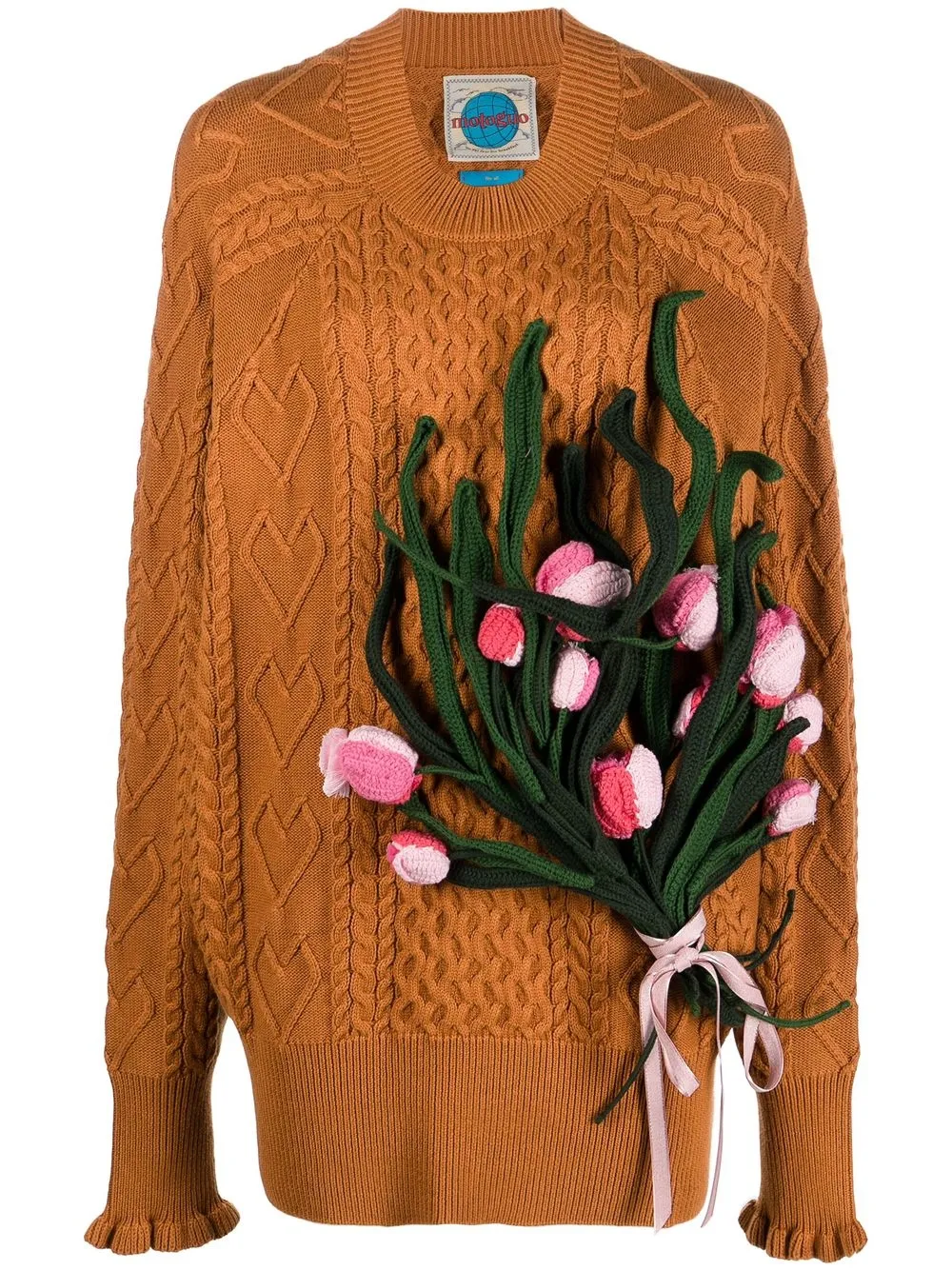 

MOTOGUO 3D-flower cable-knit jumper - Brown