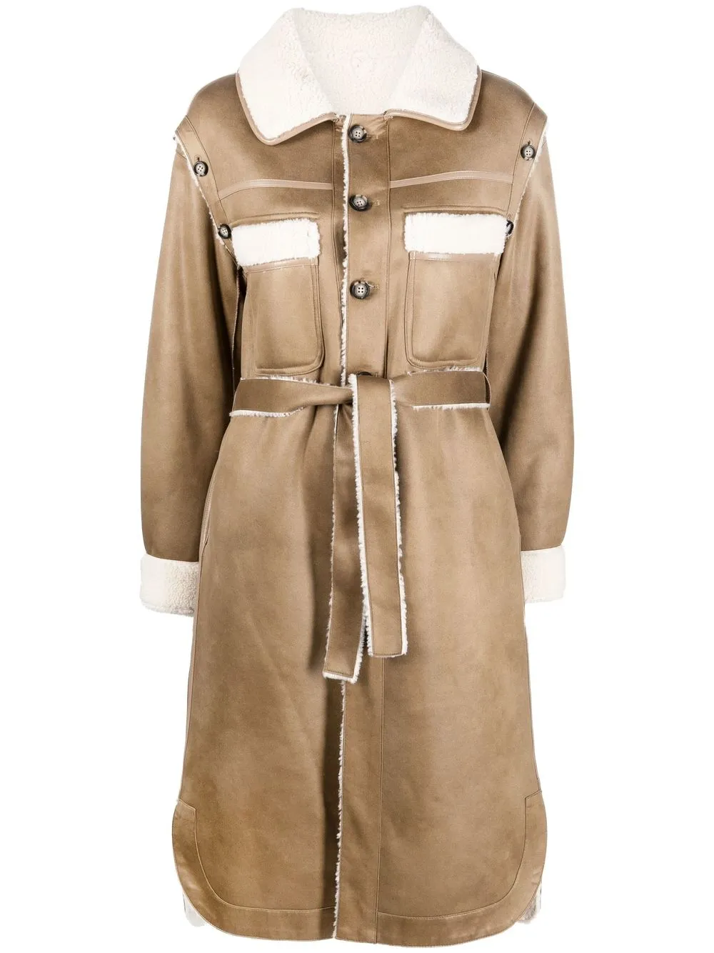 

Urbancode belted faux-shearling-trim coat - Brown