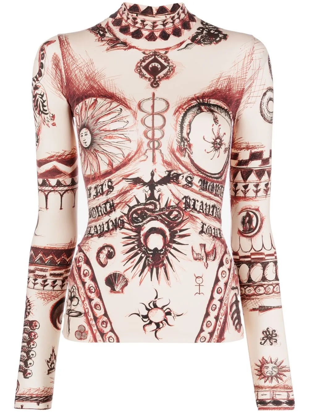 

Marine Serre graphic-print long-sleeve top - Neutrals
