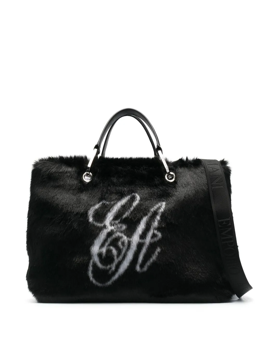 

Emporio Armani logo-print faux-fur tote bag - Black