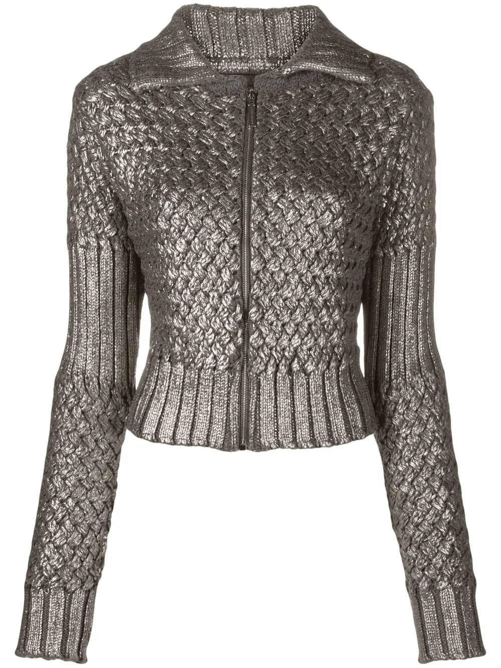 Alberta Ferretti zip-front metallic-sheen Cardigan - Farfetch