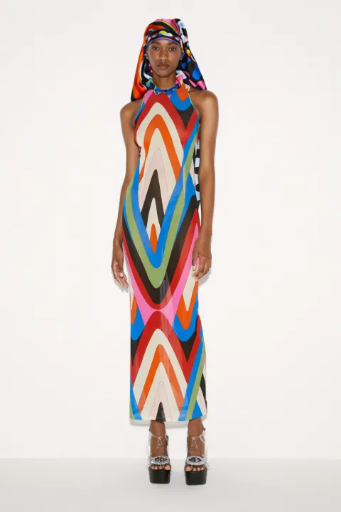 Moire-Print Dress