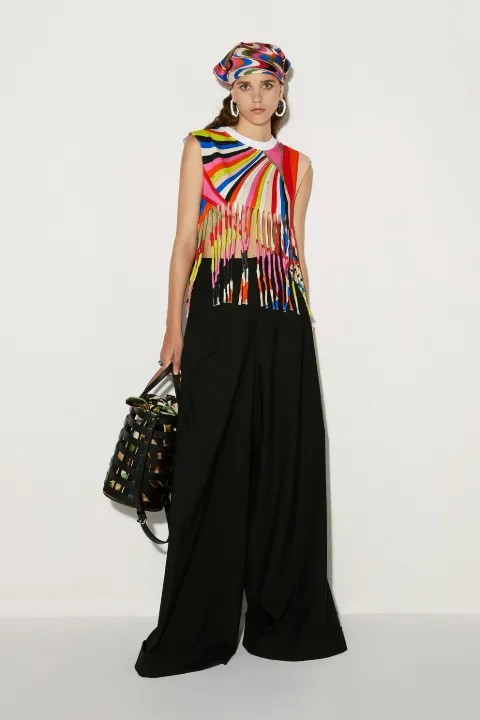Iride-Print Fringe-Trimmed Top