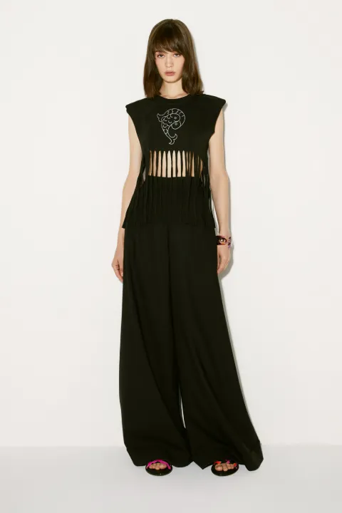 Logo-Print Fringe-Trimmed Top