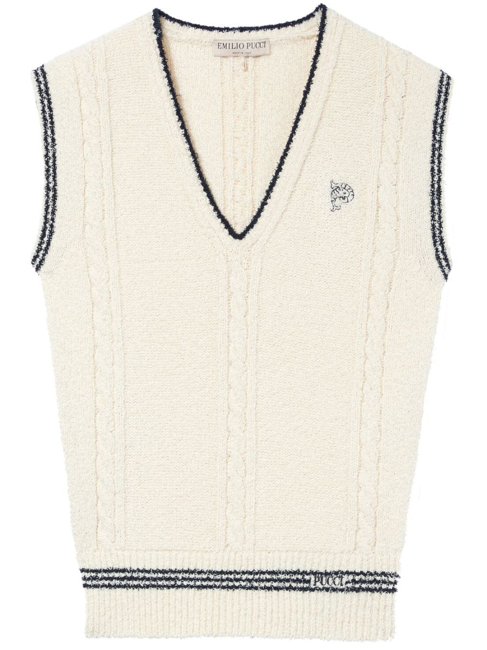 Pucci Cable-knit Embroidered Waistcoat In White