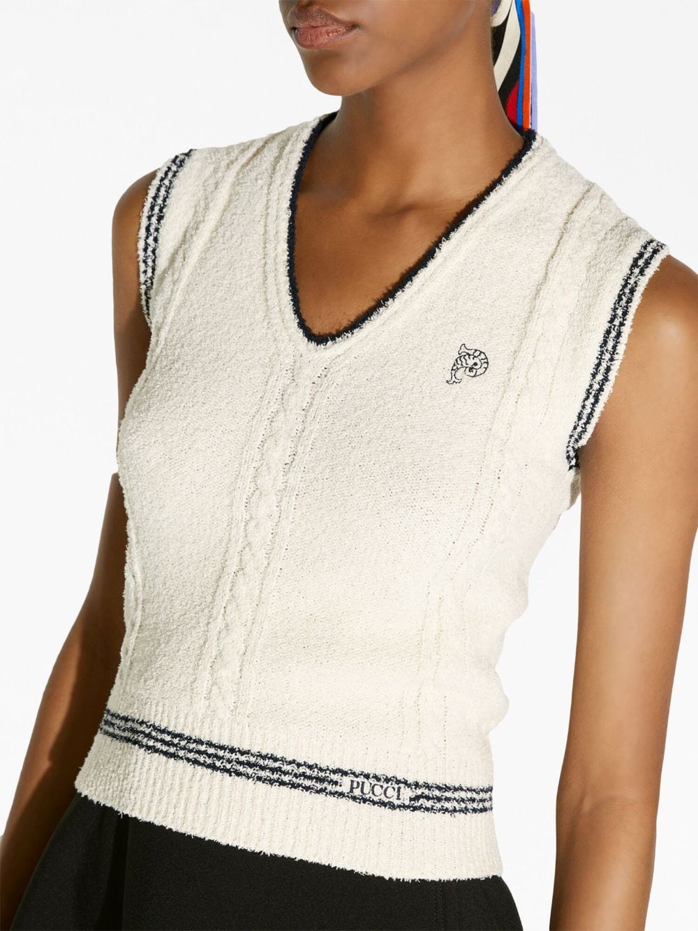 Shop Pucci Cable-knit Embroidered Vest In White