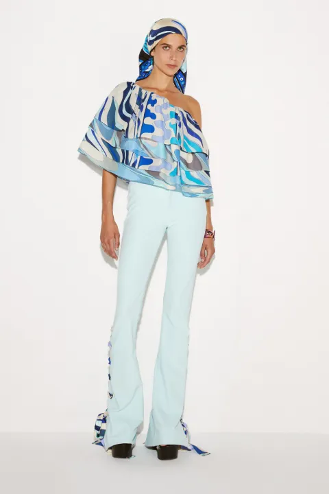Fiamme-Print One-Shoulder Shirt