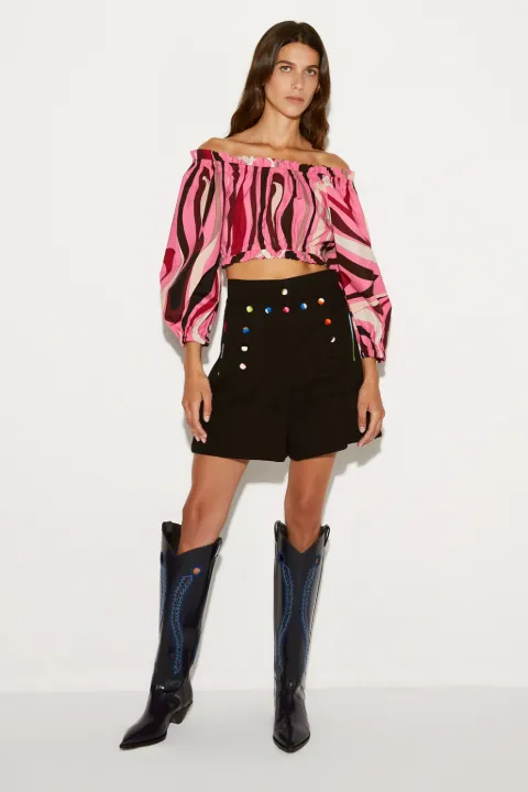 Marmo-Print Cotton Crop Top