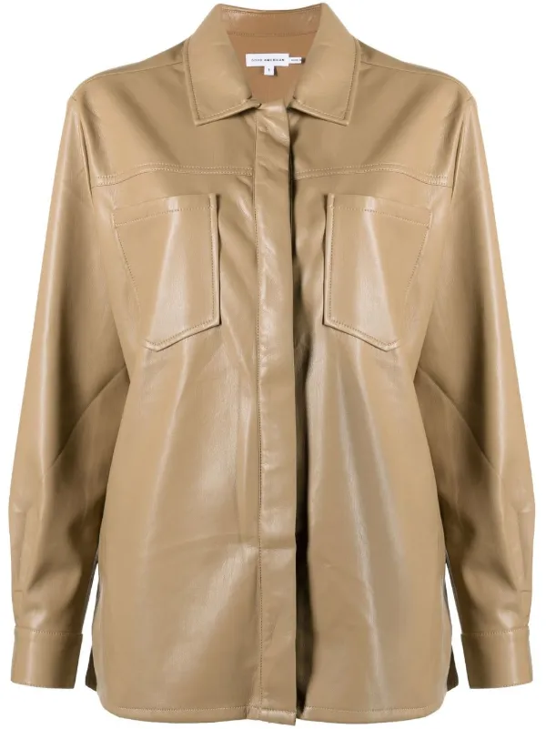 Good American split-back Faux Leather Shirt - Farfetch