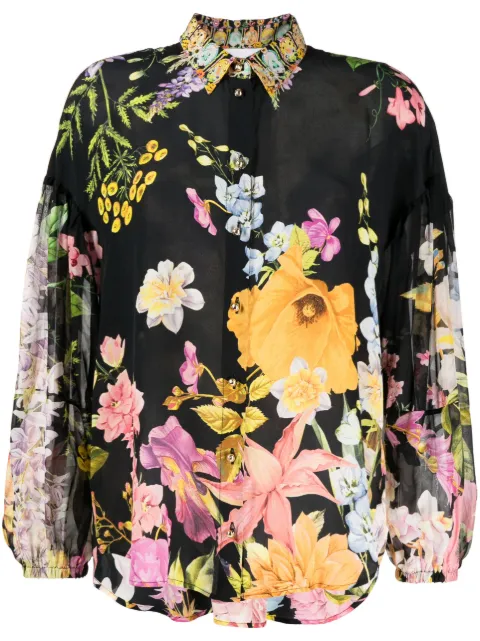 floral-print silk shirt