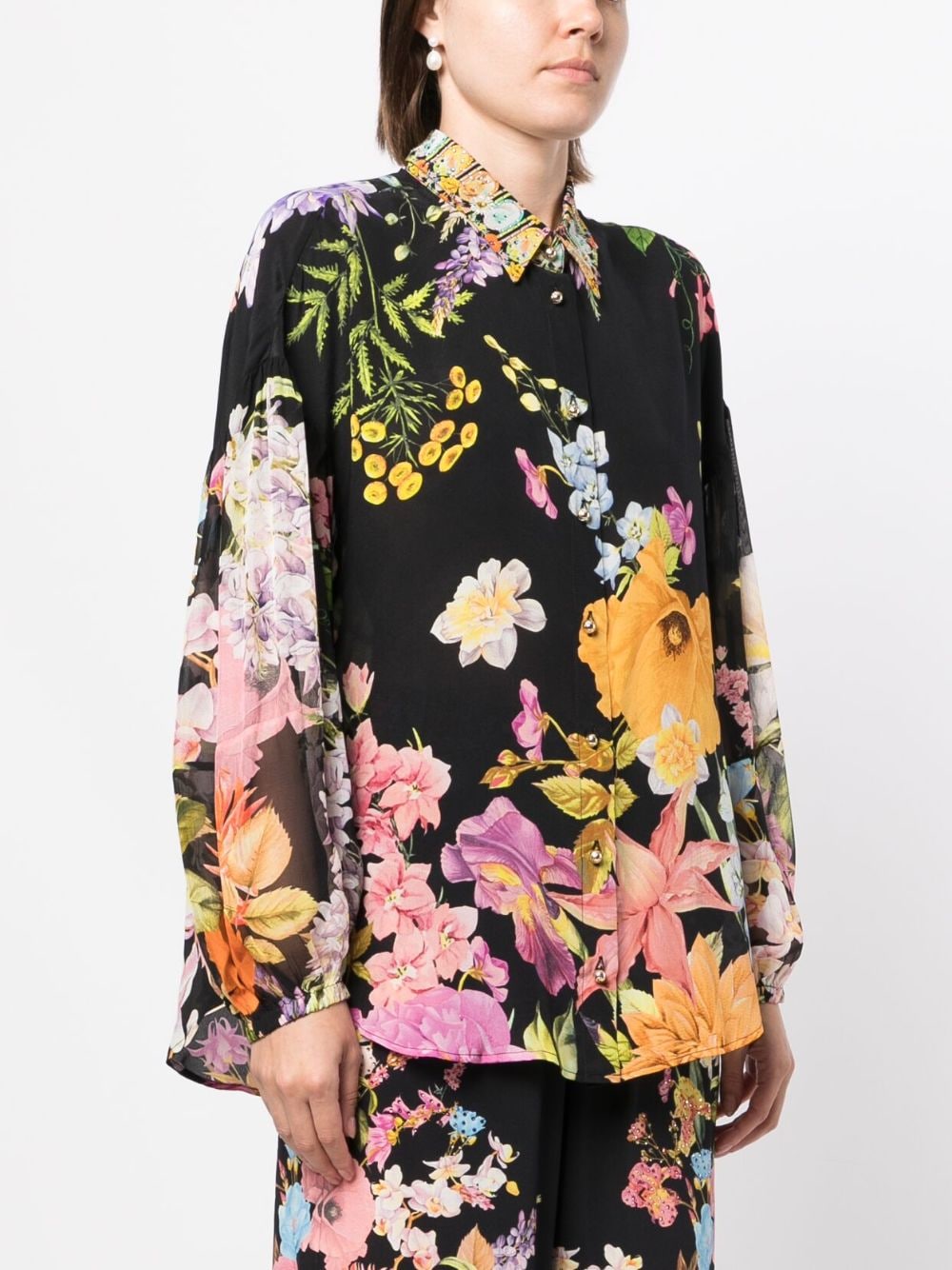 Shop Camilla Floral-print Silk Shirt In Black