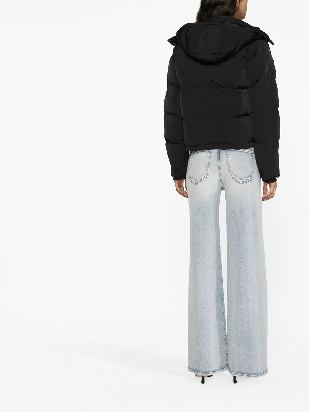 Good American Iridescent Puffer Jacket With Removable Hood In Black