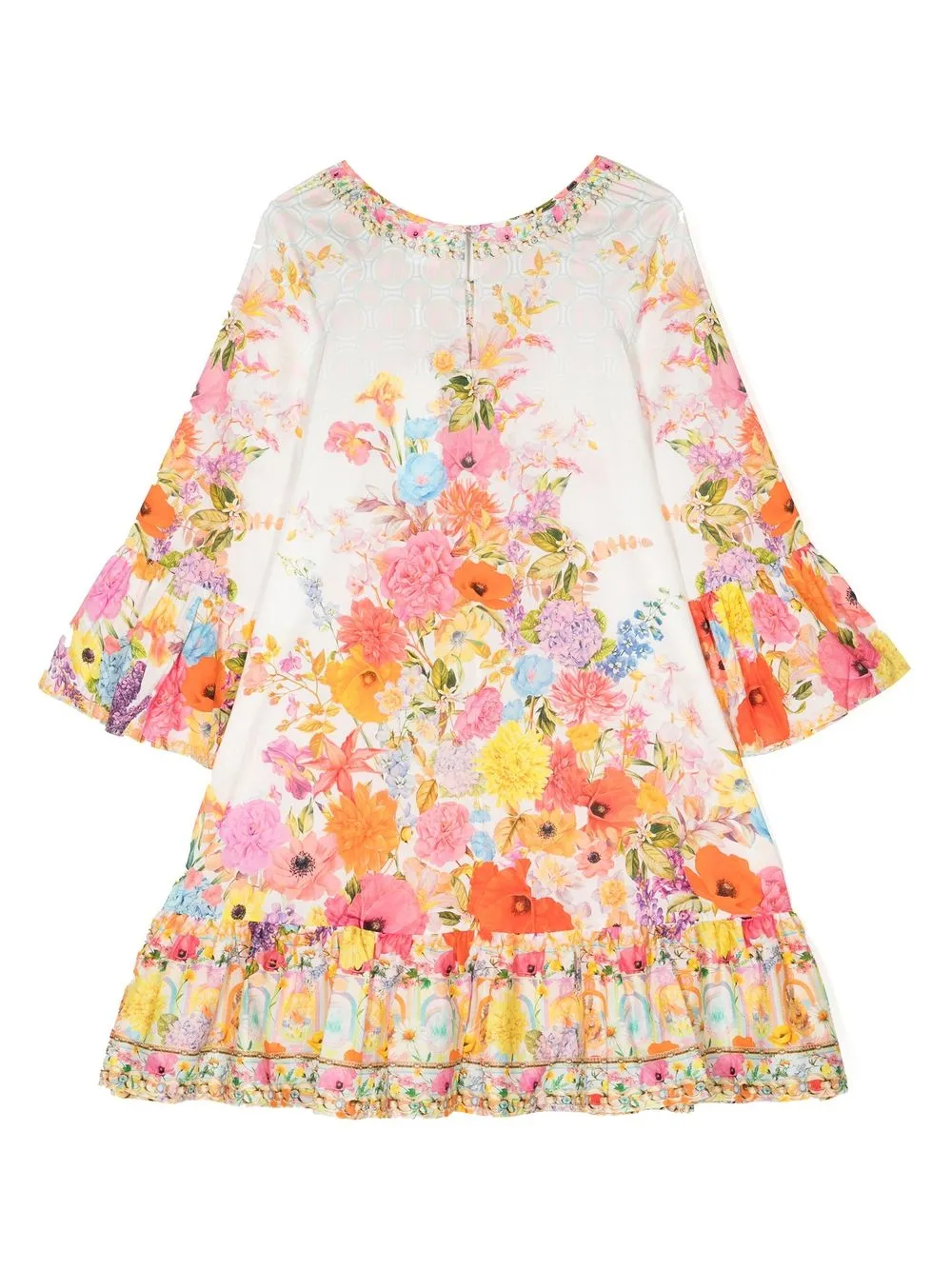 Shop Camilla Floral-print Ruffle-detail Dress In Multicolour