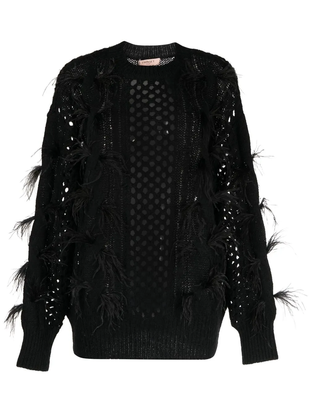 

TWINSET feather-detail open-knit jumper - Black