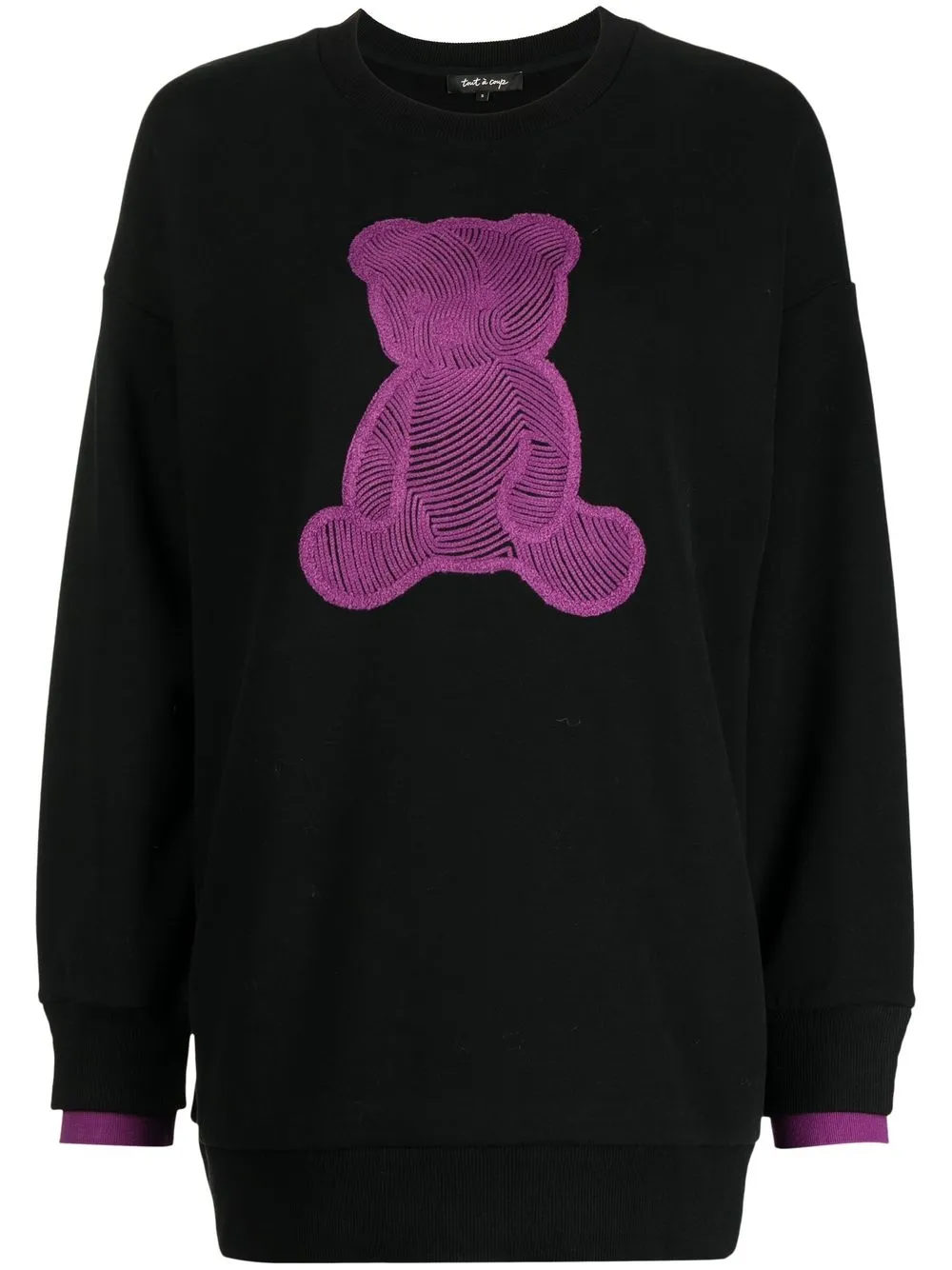 

tout a coup teddy bear-print crew neck jumper dress - Black