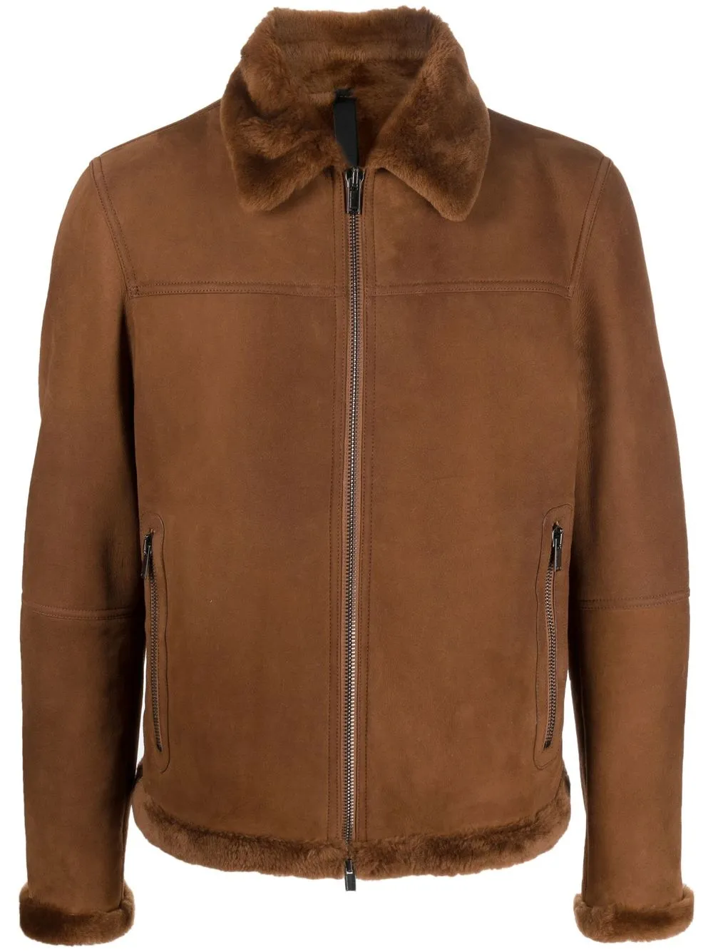 

Tagliatore pointed-collar zip-up jacket - Brown