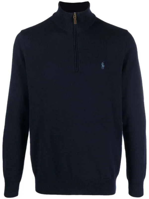 Polo Ralph Lauren logo embroidered half zip Sweater Blue FARFETCH TR