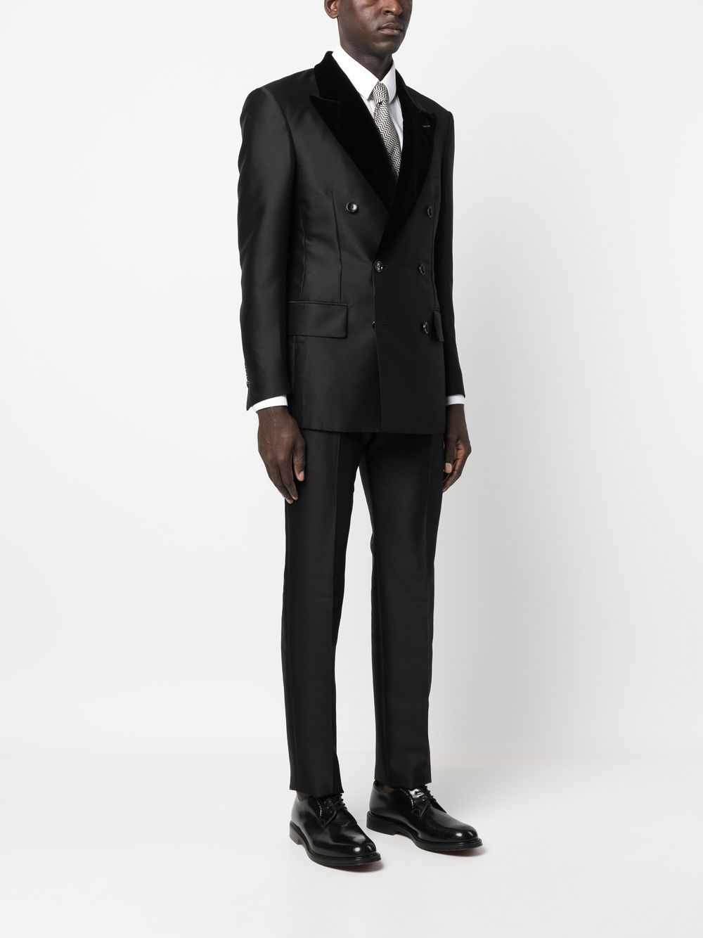 Tom Ford Cooper Slim-fit Double-breasted Velvet-trimmed Wool And Silk ...