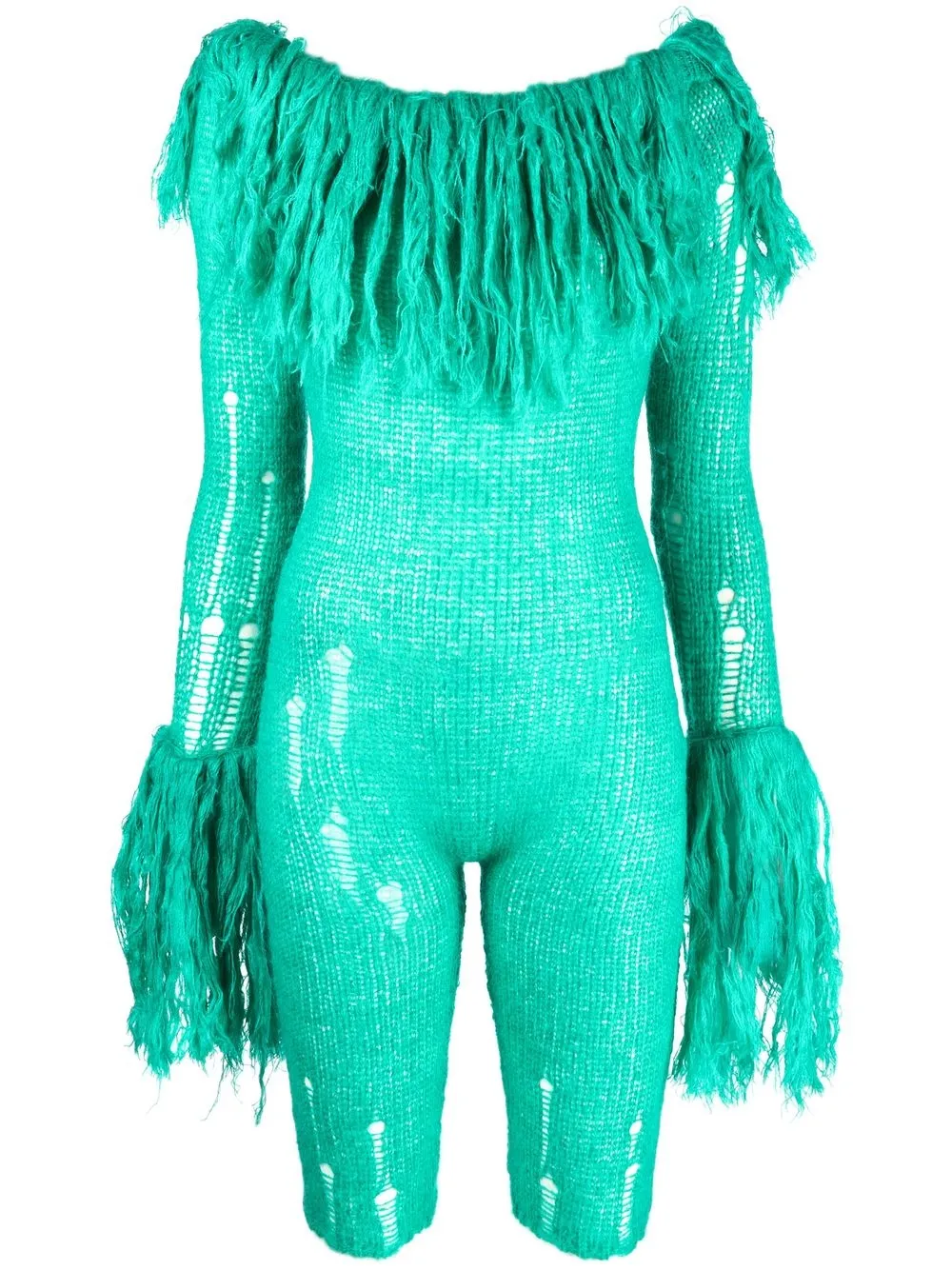 

Gcds Fluffy Broken fringed knitted jumpsuit - Green