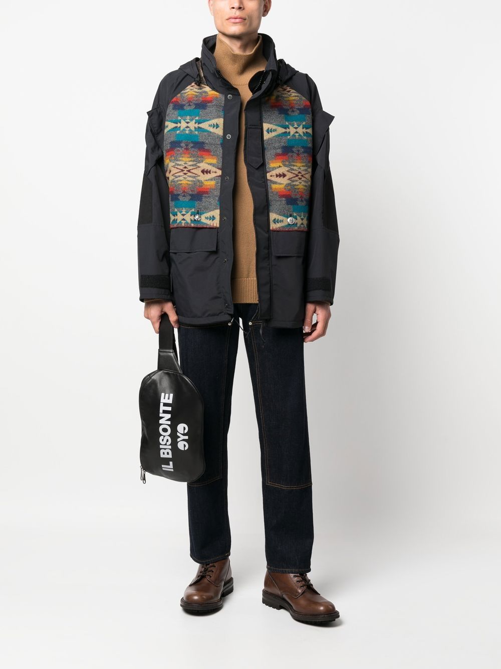 Shop Junya Watanabe Patterned Hooded Jacket In Schwarz