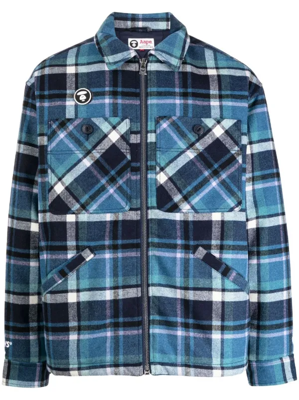 AAPE BY *A BATHING APE® check-print zip-up Shirt | Blue | FARFETCH IN