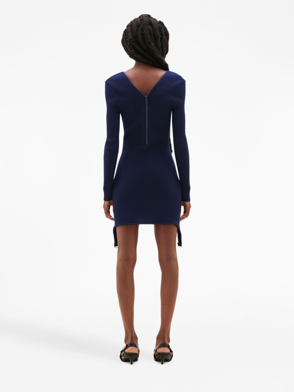 Shop Courrèges Ribbed-knit Zip-up Dress In 7075 Navy