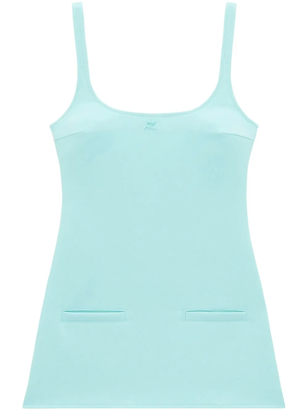 Courrèges Suspender-detailed Twill Trapeze Mini Dress In Blau