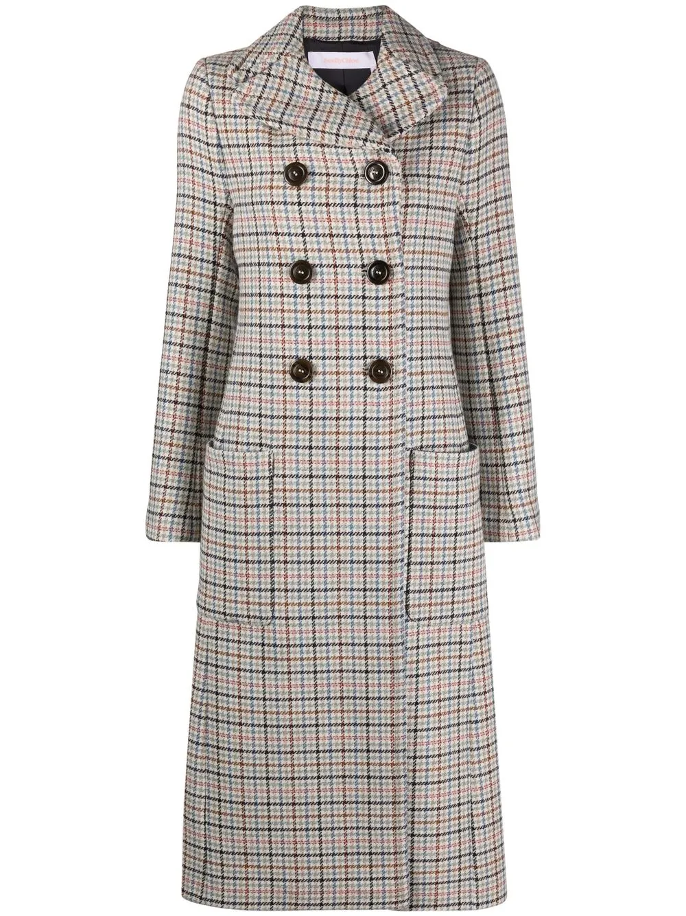 

See by Chloé double-breasted checked coat - Neutrals