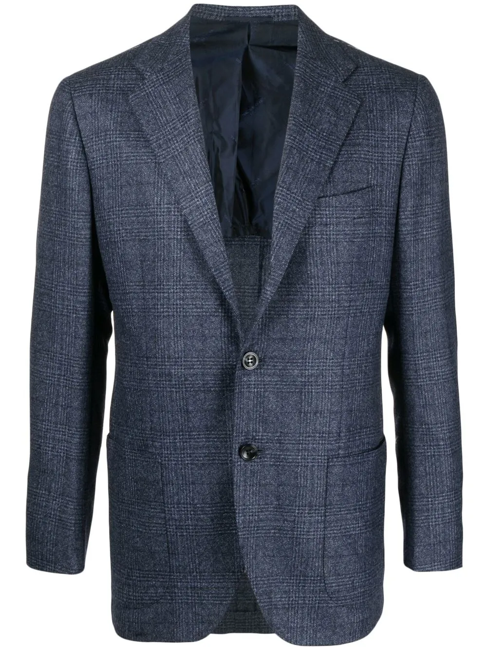 

Kiton checked single-breasted blazer - Blue