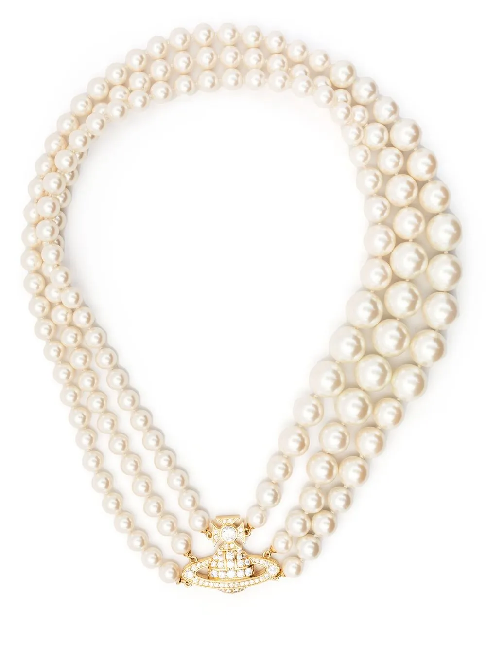 

Vivienne Westwood pearl logo-plaque necklace - Neutrals