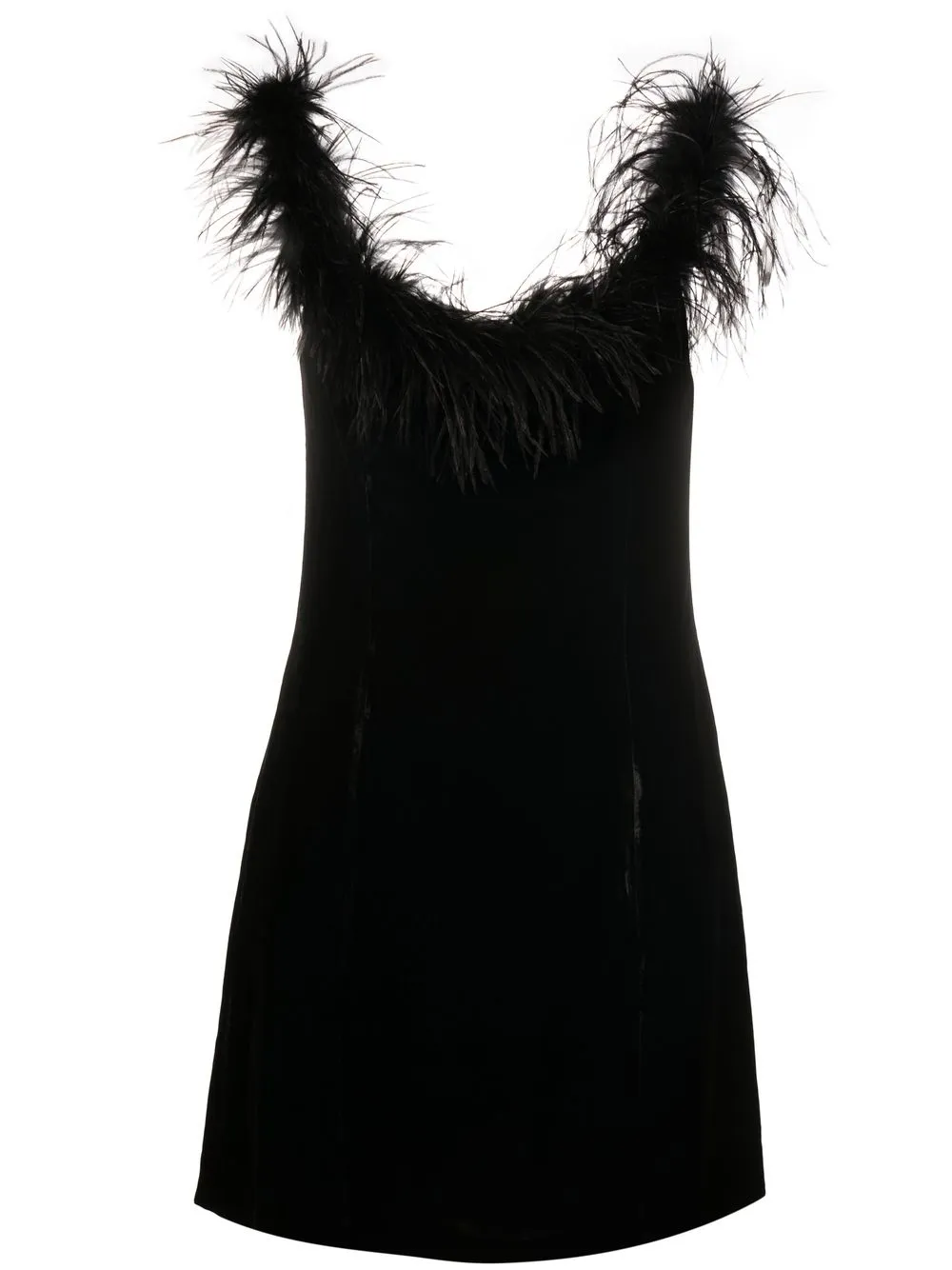 

Rixo Lena off-shoulder feather-trim mini dress - Black