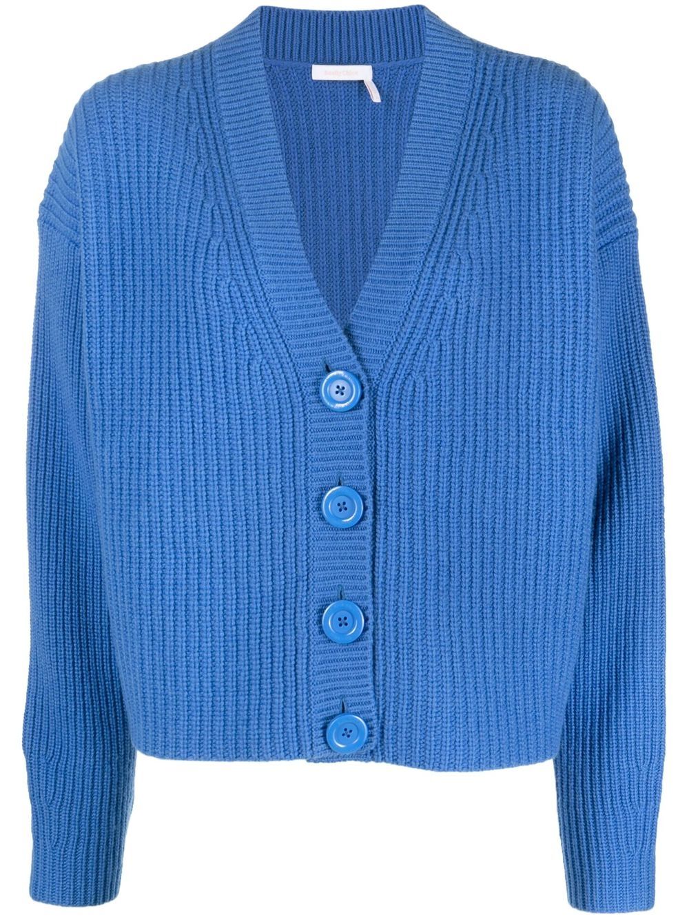 

See by Chloé ribbed-knit V-neck cardigan - Blue