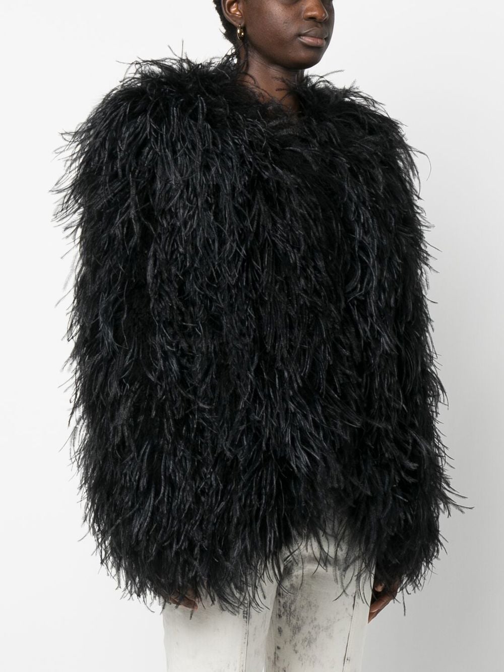 Shop Styland Oversized Feather Jacket In Black