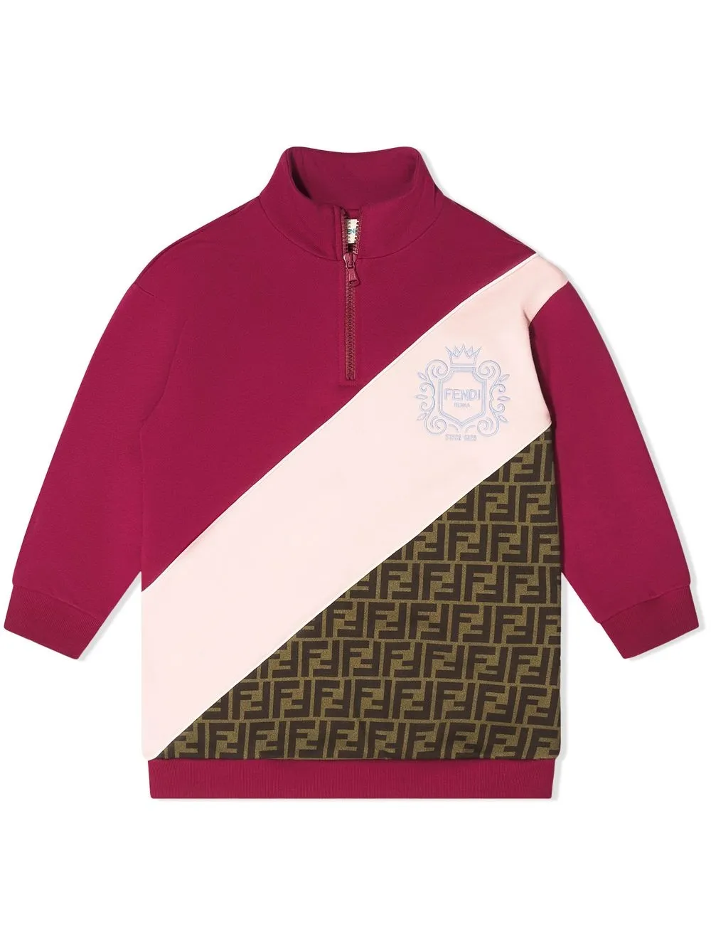 Fendi Kids' Embroidered-logo Half-zip Sweatshirt In Pink