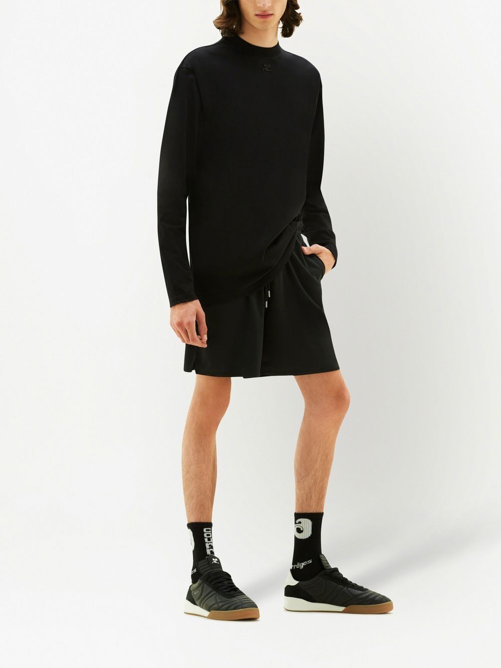 Shop Courrèges Logo-embroidered Casual Shorts In Black