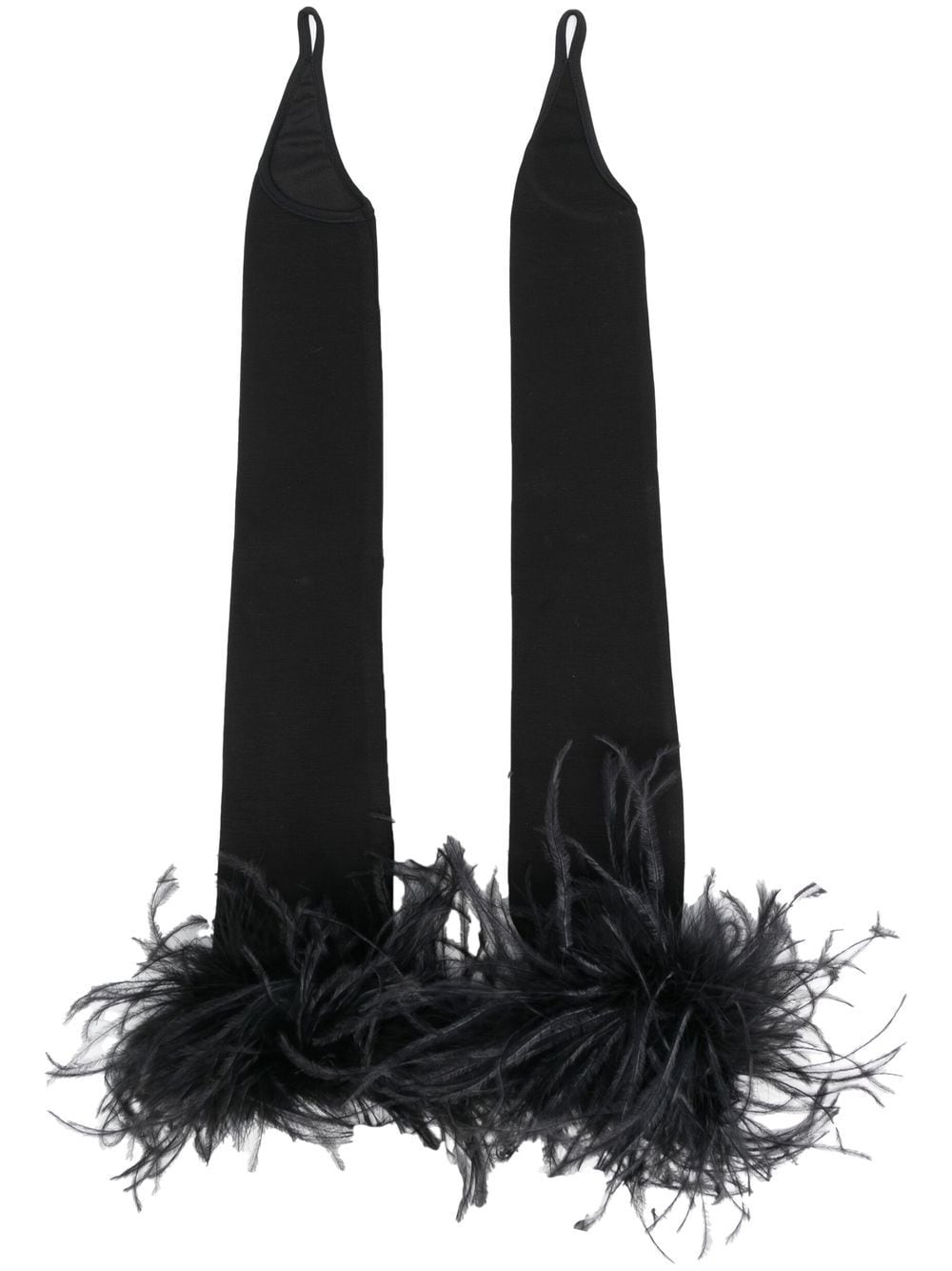 feather-trim fingerless gloves