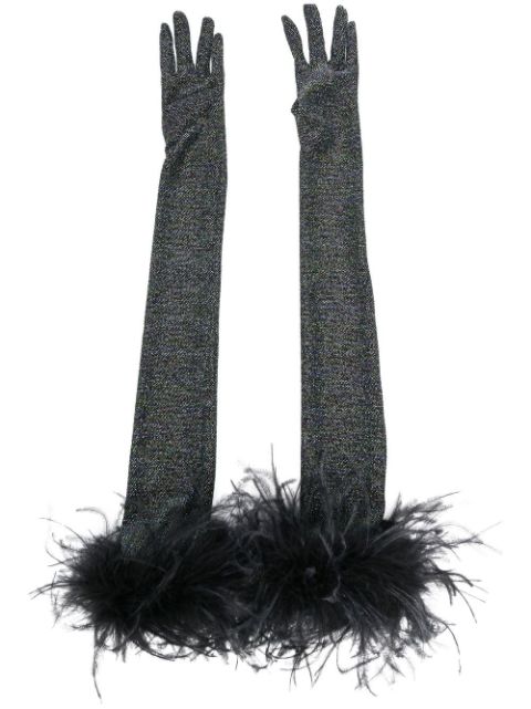 STYLAND feather-trim opera gloves