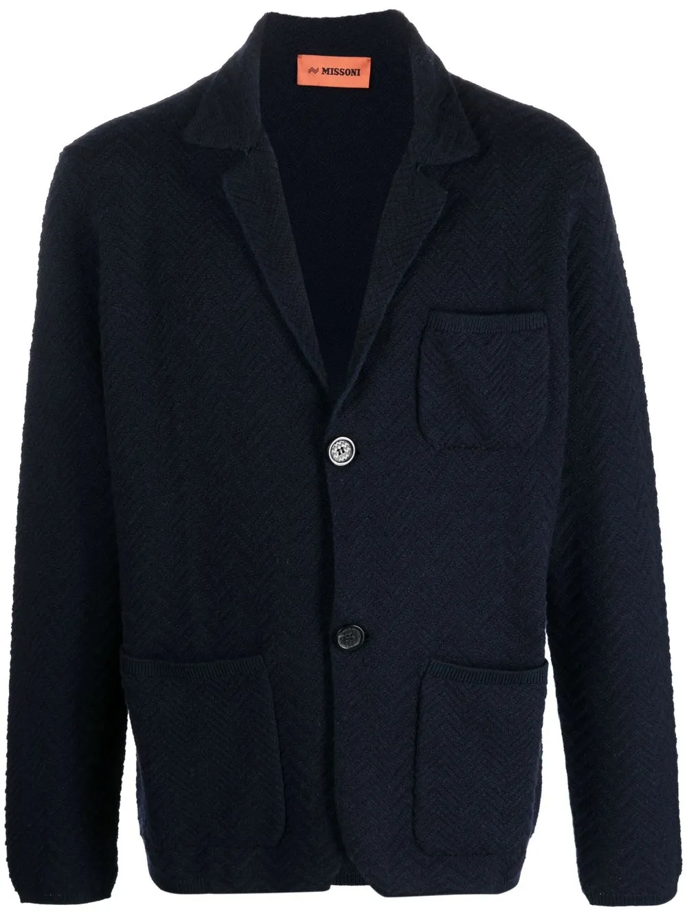 

Missoni chevron-knit notched-collar cardigan - Blue