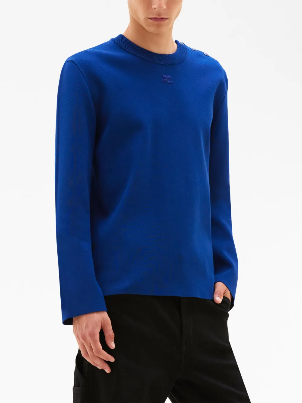 Shop Courrèges Logo-patch Buttoned Jumper In 7077 Ink