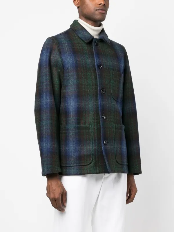 ASPESI チェック ウールシャツジャケット | ブルー | FARFETCH JP