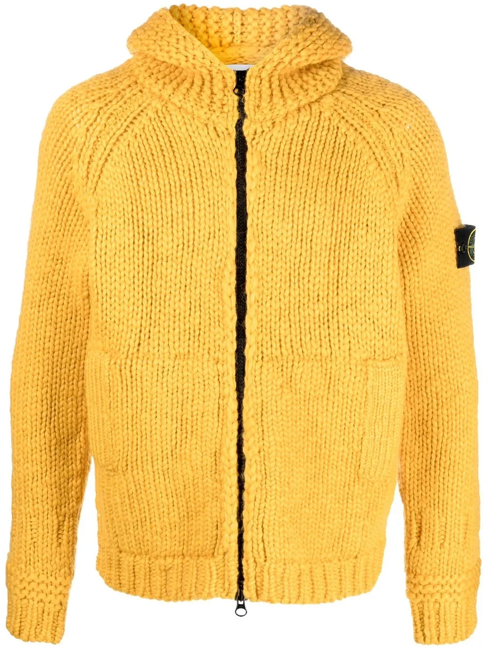 

Stone Island Compass-patch zip-up knitted hoodie - Orange