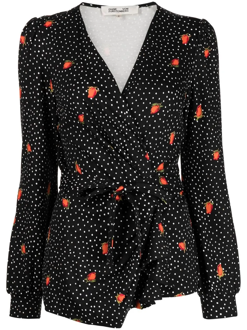 

DVF Diane von Furstenberg rose-print V-neck wrap top - Black