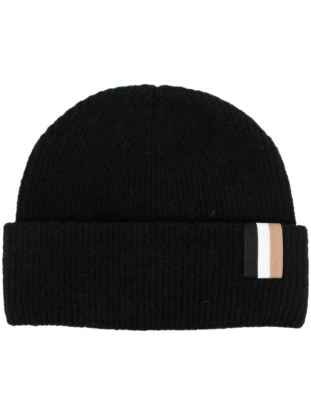 

BOSS stripe-detail ribbed-knit beanie - Black