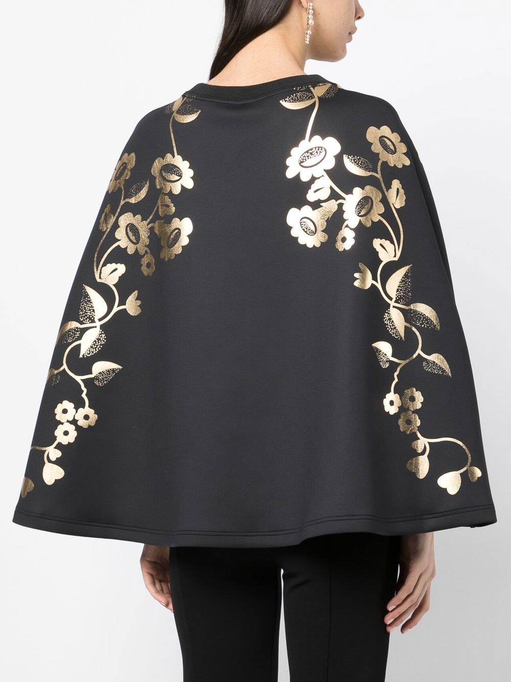 Shop Cynthia Rowley Metallic Floral-print Cape Jacket In Black