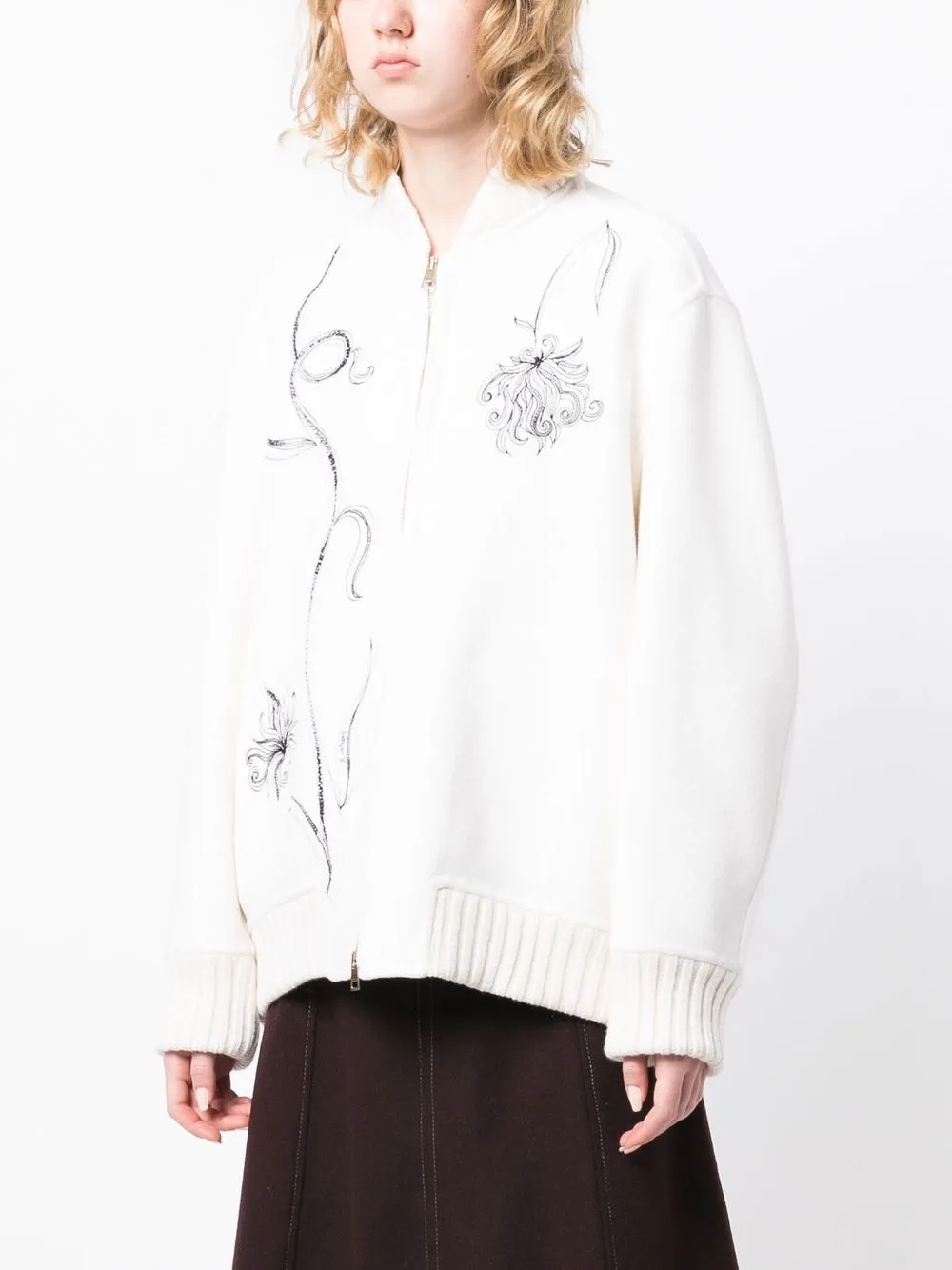 Rochas Embroidered Knitted Bomber Jacket In White ModeSens