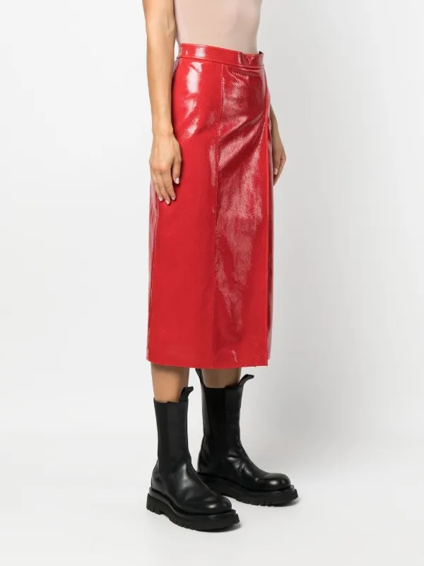 【関税&送料込】Versace Crocodile-Effect Shiny Leather Skirt Versace crocodile-embossed Midi Skirt | Black | FARFETCH