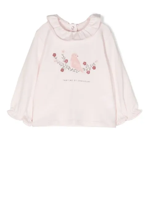 Tartine Et Chocolat playera con volantes en el cuello y estampado gráfico